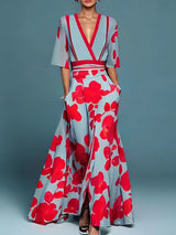 Zulema | Elegante Vestido Largo con Escote en V Floral