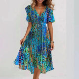 Alejandra | Vestido Impreso Elegante de Manga Corta