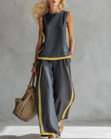Teresa | Conjunto Elegante Sin Mangas y Pantalones Anchos