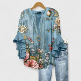 Margarita | Blusa Floral Elegante con Mangas con Volantes